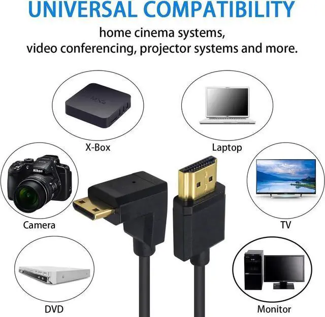 Alt view image 5 of 6 - Ultra-Thin Short 90 Degree HDMI to Mini HDMI Cable 6inch/15cm, Down Angle Mini HDMI Male to A Male Cable, Support 4K@60Hz Ultra HD, 1080p, 3D for Camera, Laptop, HDTV