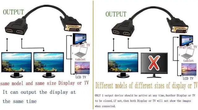 Alt view image 4 of 4 - DIXSG DVI to HDMI CableSinLoon Gold-Plated DVI Male 24 1 Pin to Dual Hdmi Female 1080p Hdmi Video Converter Adapter Splitter Cable