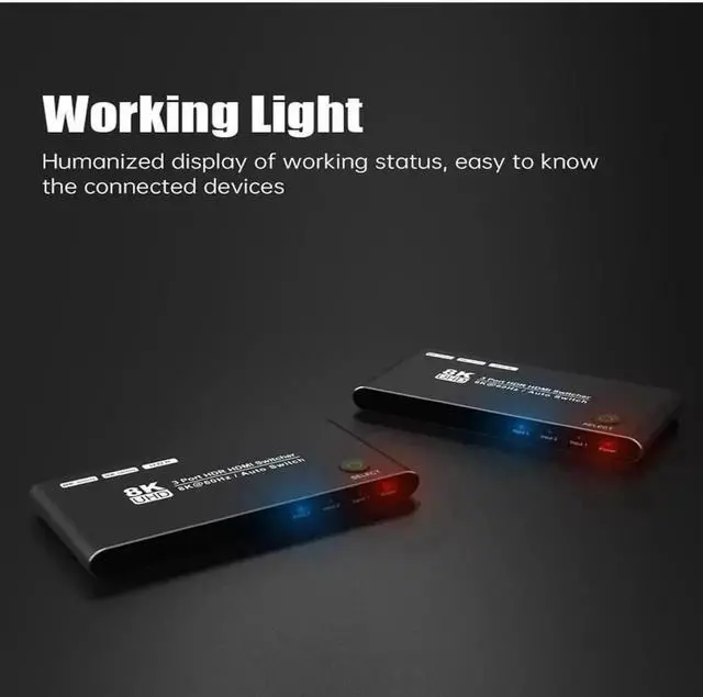 Alt view image 2 of 5 - Aluminum Shell HDMI 2.1 Switch 8K Directional 8K@60Hz 4K@120Hz 1440P@165Hz 1080P@240Hz 3in 1out High Speed 48Gbps eARC Converter with Remote Control Compatible with Xbox X PS5