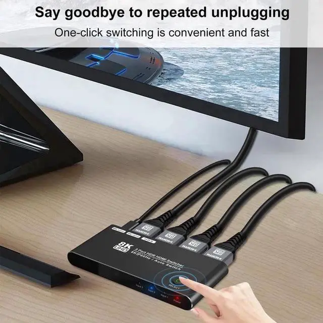 Alt view image 4 of 5 - Aluminum Shell HDMI 2.1 Switch 8K Directional 8K@60Hz 4K@120Hz 1440P@165Hz 1080P@240Hz 3in 1out High Speed 48Gbps eARC Converter with Remote Control Compatible with Xbox X PS5