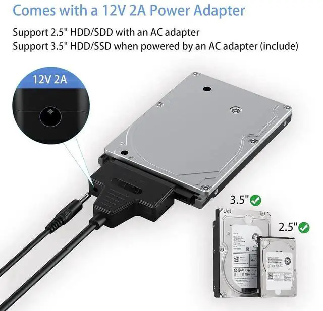 Alt view image 5 of 6 - WISDUM SATA to USB 3.0 and USB C Adapter Cable for 3.5 2.5 Inch SSD/HDD Hard Drive Reader, USB 3.0 to SATA Adapter External Converter for SSD/HDD Data Transfer with 12V/2A Power Adapter