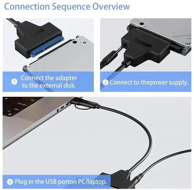 Alt view image 2 of 6 - WISDUM SATA to USB 3.0 and USB C Adapter Cable for 3.5 2.5 Inch SSD/HDD Hard Drive Reader, USB 3.0 to SATA Adapter External Converter for SSD/HDD Data Transfer with 12V/2A Power Adapter