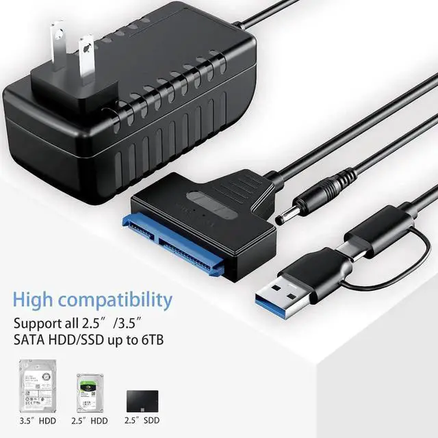 Alt view image 6 of 6 - WISDUM SATA to USB 3.0 and USB C Adapter Cable for 3.5 2.5 Inch SSD/HDD Hard Drive Reader, USB 3.0 to SATA Adapter External Converter for SSD/HDD Data Transfer with 12V/2A Power Adapter