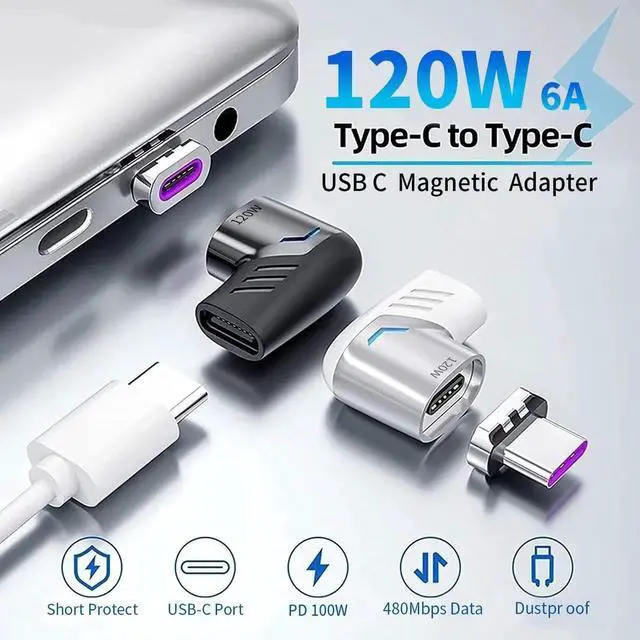 Alt view image 3 of 6 - WISDUM USB C Magnetic Adapter, (2 Pack) Magnetic USB C Adapter Type C Connector Right Angle with PD 100W Fast Charge, 480Mbps Data Transfer, for M-a-c-Book Pro/Air and More Type C Smartphone, Laptop