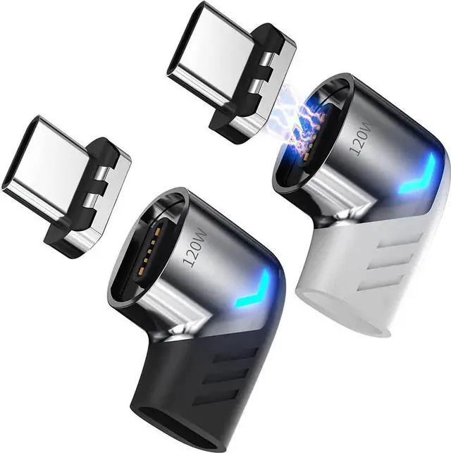 Main image of WISDUM USB C Magnetic Adapter, (2 Pack) Magnetic USB C Adapter Type C Connector Right Angle with PD 100W Fast Charge, 480Mbps Data Transfer, for M-a-c-Book Pro/Air and More Type C Smartphone, Laptop