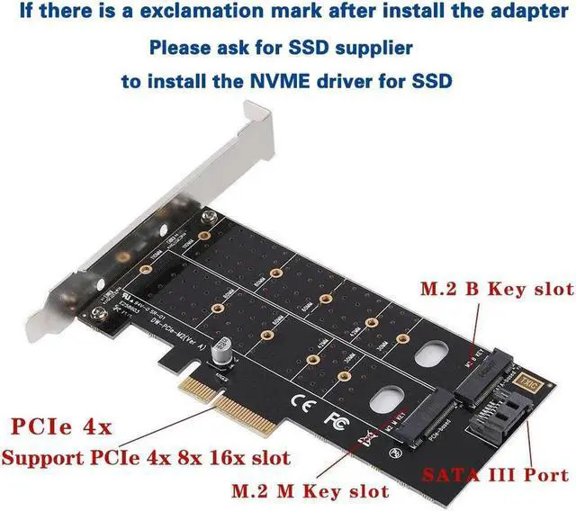 Alt view image 6 of 6 - Dual M.2 PCIe Adapter, M2 SSD NVME (m-Key) or SATA (b-Key) 22110 2280 2260 2242 2230 to PCI-e 3.0 x4 Host Controller Expansion Card for Desktop PCI Express Slots