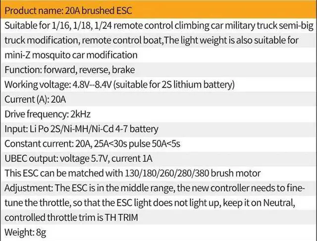 Alt view image 7 of 7 - WISDUM Mini 20A ESC Motor Speed RC ESC 2KHz Forward Reverse Brush Brake RC 2S for Controller Boat RC Car Tank (3PCS)