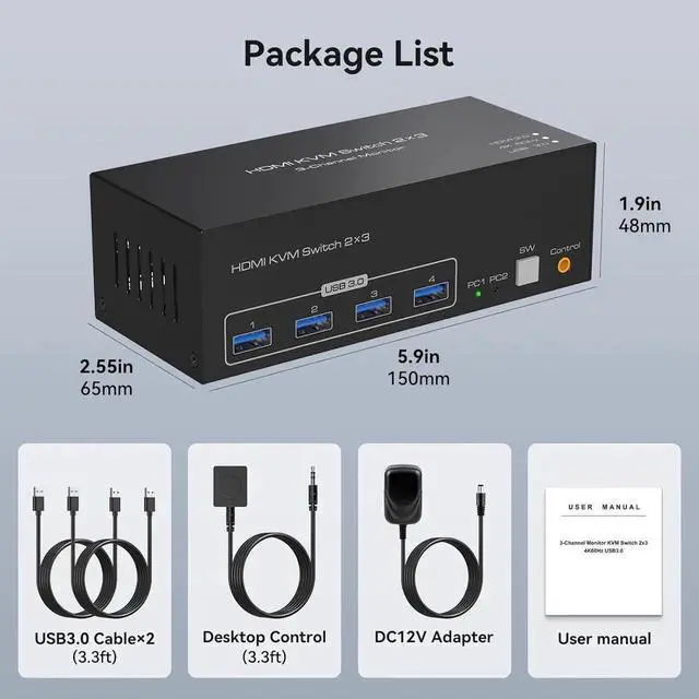 Alt view image 7 of 7 - DIXSG 8K Triple Monitor HDMI KVM Switch 3 Monitors 2 Computers 4K@60Hz KVM Switches with 4 USB 3.0 Ports for 2 Computers Sharing Triple Monitor and 4 USB 3.0 Devices Support Extended & Copy Mode