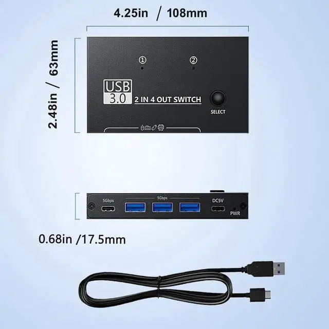 Alt view image 2 of 7 - DIXSG USB 3.0 Switch, USB Switcher for 2 Computers Sharing 3x USB Type A and 1x USB C Port Hub PC Mouse Keyboard Hard Drives Printer One Button Switch Adapter with Windows Mac Linux, with USB Cable
