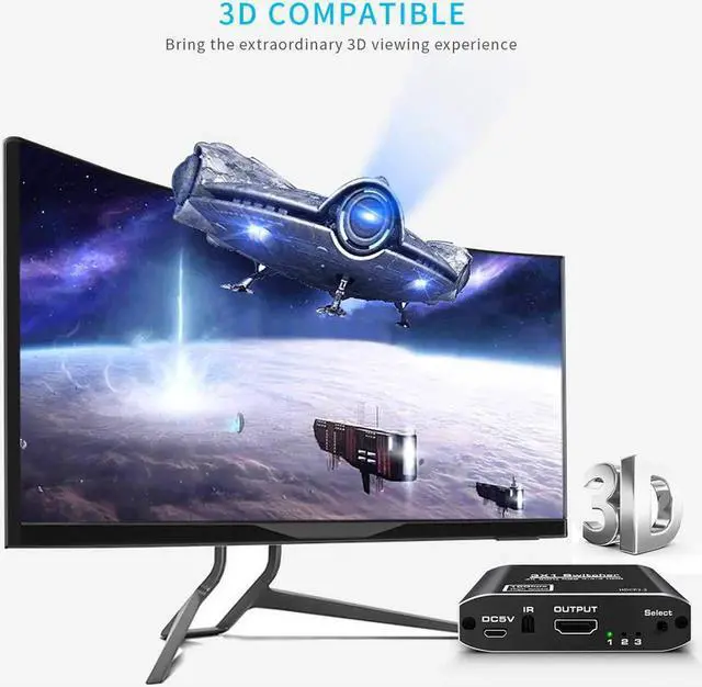 Main image of DIXSG 3x1 HDMI Splitter Aluminum HDMI Switch 3 in 1 Out with IR Remote Control, Supports 4k@60HZ 3D HD1080P, HDMI Switcher for PS3 PS4 Pro TV