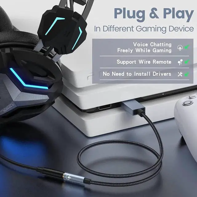 Alt view image 3 of 7 - DIXSG USB to 3.5mm Jack Audio Adapter, 2 in1 External USB Sound Card, 3.5mm Aux to USB to Audio Jack Sound Adapter Support CTIA OMTP Headphone TRRS Jack for PC Windows 10 PS4 Laptop Mac, 24Bit 96Khz