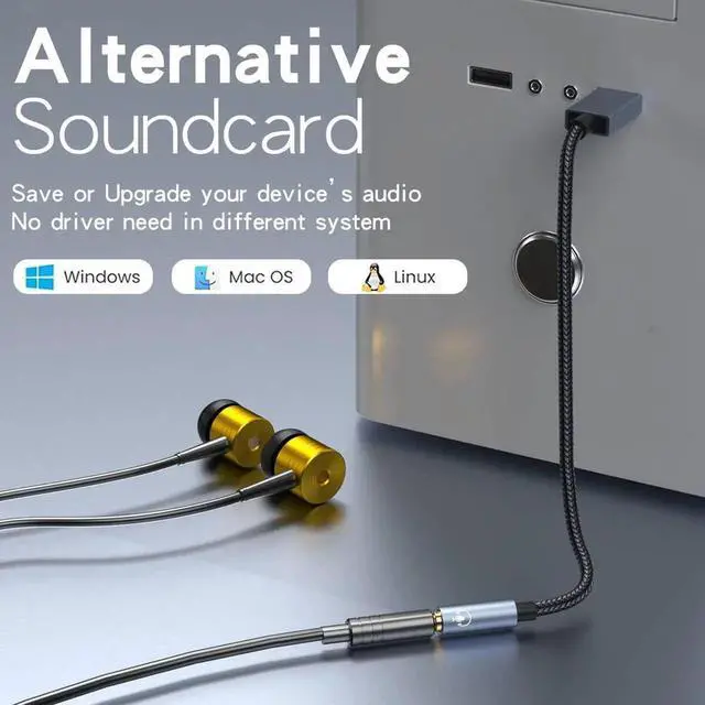 Alt view image 4 of 7 - DIXSG USB to 3.5mm Jack Audio Adapter, 2 in1 External USB Sound Card, 3.5mm Aux to USB to Audio Jack Sound Adapter Support CTIA OMTP Headphone TRRS Jack for PC Windows 10 PS4 Laptop Mac, 24Bit 96Khz