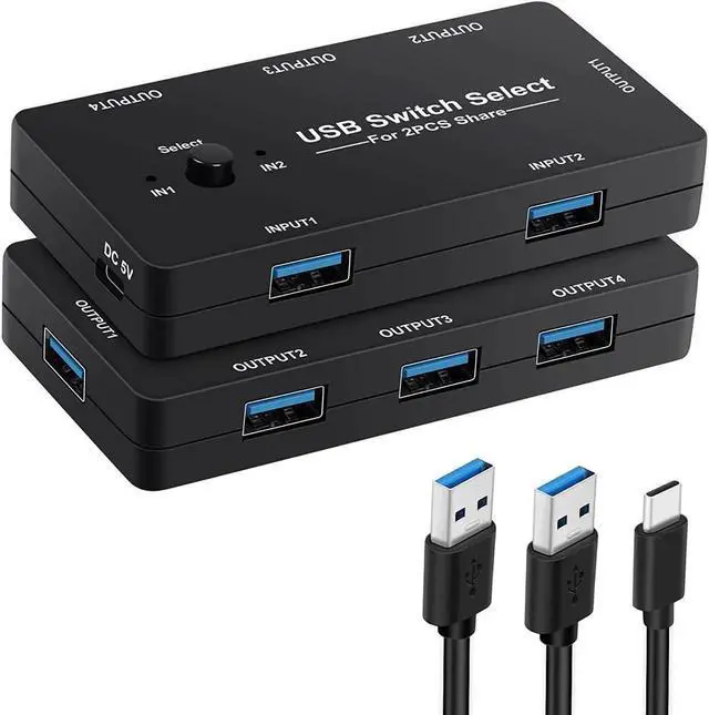 Alt view image 7 of 7 - DIXSG USB Switcher Selector,AUBEAMTO 2 Computers Sharing 4 USB Devices KVM Switcher, One-Button Swapping Box for Mouse Keyboard Scanner Printer PCs