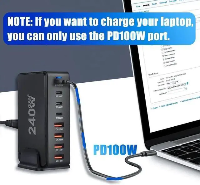 Alt view image 3 of 7 - DIXSG 8 Port USB C Charger 240W PD 3.0 QC3.0 USB C Desk Charger Portable Adapter Charging Station Hub Compatible with iPhone 15/14/13/13 Pro Max/MacBook/iPad Pro/Galaxy