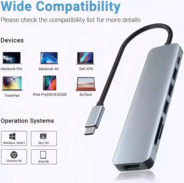 Alt view image 3 of 7 - DIXSG 7-in-1 USB C Hub with 4K HDMI, Multiport USB C Adapter featuring 3 USB 3.0 Ports, 100W PD, SD/TF Compatibility, Ideal for MacBook, Surface Pro, iPad Pro/Air, Laptops and Other Type C Devices
