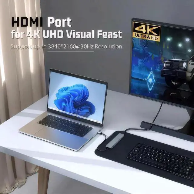 Alt view image 2 of 7 - DIXSG 7-in-1 USB C Hub with 4K HDMI, Multiport USB C Adapter featuring 3 USB 3.0 Ports, 100W PD, SD/TF Compatibility, Ideal for MacBook, Surface Pro, iPad Pro/Air, Laptops and Other Type C Devices