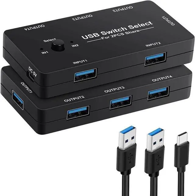 Main image of DIXSG USB Switcher Selector,2 Computers Sharing 4 USB Devices KVM Switcher, One-Button Swapping Box for Mouse Keyboard Scanner Printer PCs