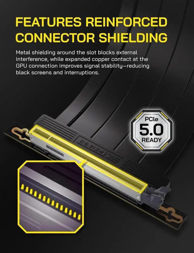 Main image of WISDUM PCIe 5.0 X16 Riser Cable,128GB/s Bandwidth, for RTX 50/40 & RX 9000/7000 GPUs, PCIe Extension Card, Backward Compatible with PCIe 4.0/3.0,Vertical GPU MountRight Angle-20cm,Black