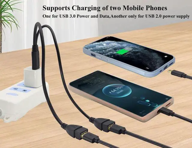 Alt view image 7 of 7 - WISDUM USB 3.0 A Y Splitter Cable, USB 3.0 A Male to Dual USB 3.0 A Female + USB 2.0 A Female Extra Power Charging & Data Transfer Dual USB Y Splitter Cable (30cm/12inch-M/Dual F)