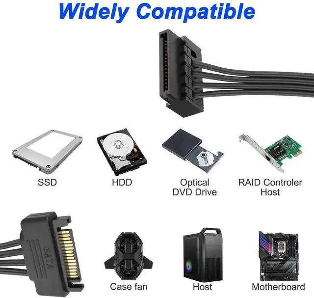 Alt view image 5 of 6 - WISDUM SATA Power Splitter Cable 15 Pin SATA to 5 x 15 Pin SATA Power Supply Cable Extension Cable 15 Pin SATA Male to 5 x Serial SATA Female Power Cord for HDD SSD Hard Disk Drive