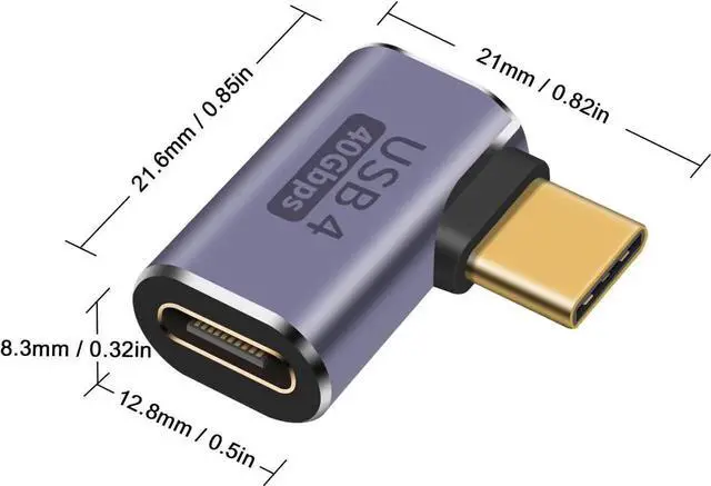 Alt view image 7 of 7 - WISDUM Right Angle USB C Adapter, 40Gbps 90 Degree Type C Extender Support 8K Video & 100W Charging for Thunderbolt 4, USB 4, Mobile Phone, Tablet, 2Pack