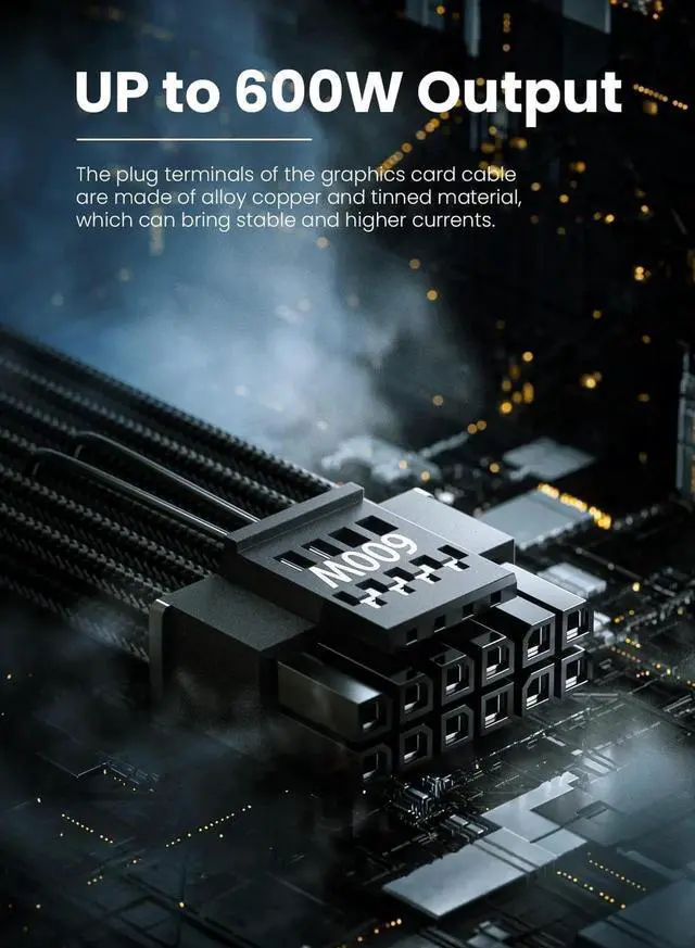 Alt view image 7 of 7 - WISDUM 16pin GPU Cable to 4X 8 Pin Pcie Extension - PCI-e 5.0 12VHPWR Extender Cord 40cm Sleeved 12V-2x6 Cable for GeForce RTX 5090 5080 5070 5070Ti 4090 4080 4070ti 3090Ti (16AWG/Black)