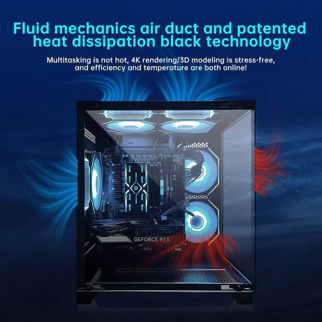 Alt view image 4 of 7 - AOACE Gaming PC Desktop INTEL Core i5 14400F, NVIDIA RTX 5060Ti 16G DLSS 4, 32GB DDR5 RAM 6400MHz,2TB NVMe PCIe4.0, Wi-Fi6E,black,Game Design Office console