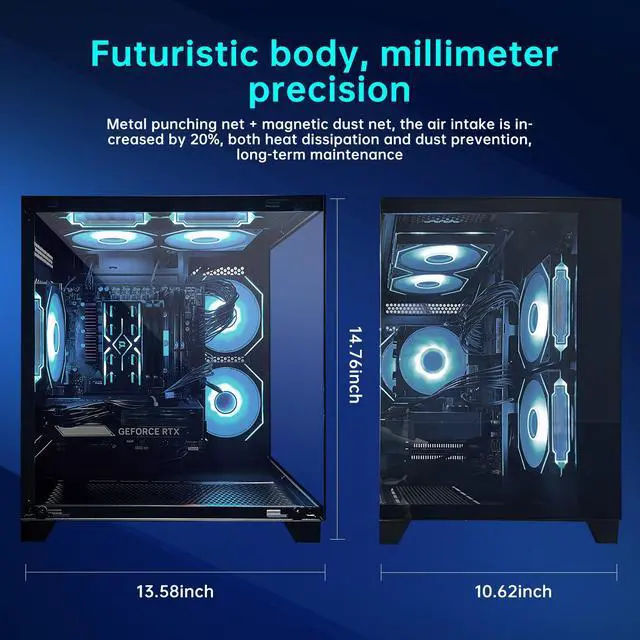 Alt view image 5 of 7 - AOACE Gaming PC Desktop INTEL Core i5 14400F, NVIDIA RTX 5060Ti 16G DLSS 4, 32GB DDR5 RAM 6400MHz,2TB NVMe PCIe4.0, Wi-Fi6E,black,Game Design Office console