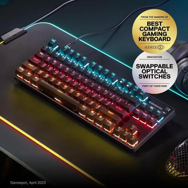Alt view image 2 of 7 - SteelSeries Apex 9 TKL | HotSwap Mini Optical Wired Gaming Keyboard | Detachable USB-C | TKL Esports Layout |Doubleshot PBT Keycaps | Optical Switches | RGB Customization |Aluminum Alloy Frame
