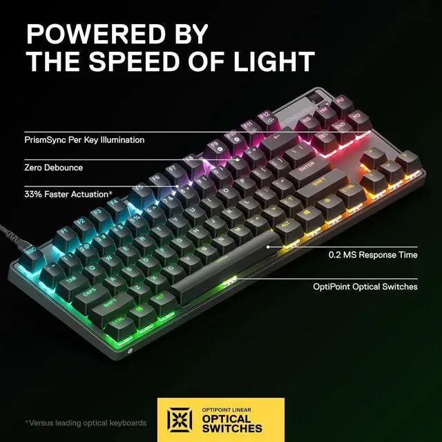 Alt view image 3 of 7 - SteelSeries Apex 9 TKL | HotSwap Mini Optical Wired Gaming Keyboard | Detachable USB-C | TKL Esports Layout |Doubleshot PBT Keycaps | Optical Switches | RGB Customization |Aluminum Alloy Frame