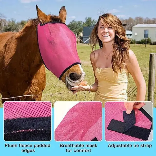 Alt view image 4 of 7 - Horse Fly Mask - Breathable Mosquito Net Face Cover for Riding