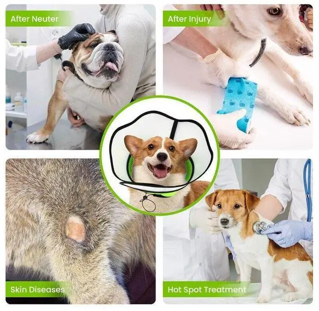 Alt view image 2 of 7 - Recovery Pet Collar - Adjustable Collar for Wound Care (Black/Green, S-XXL)