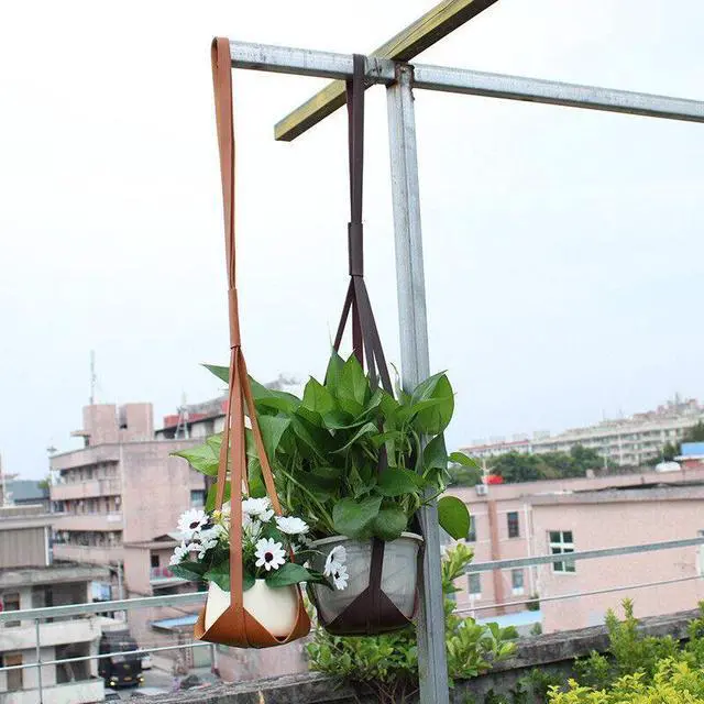 Alt view image 3 of 7 - PU Leather Hanging Planter - Creative Flower Pot Holder for Indoor Plants