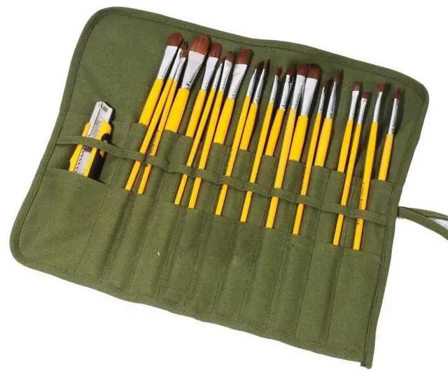 Alt view image 2 of 7 - 22-Hole Canvas Watercolor Pen & Brush Organizer Pouch - Portable (No Pens)