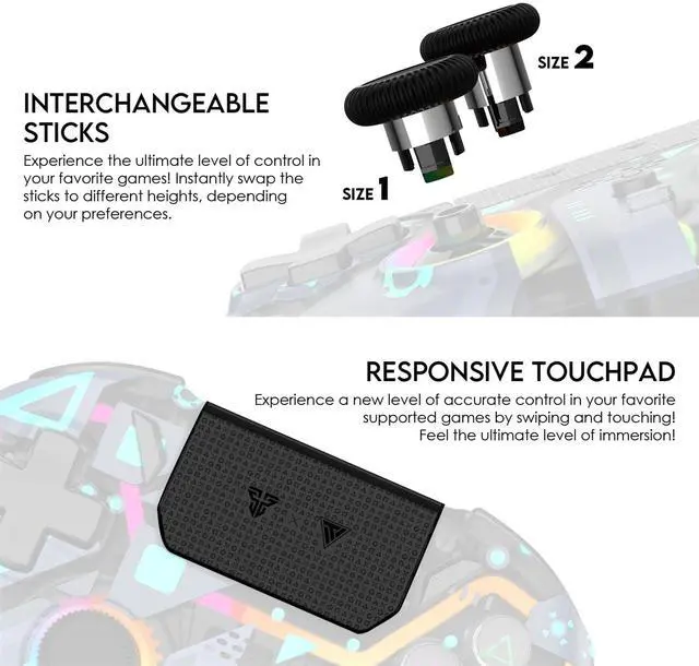 Alt view image 6 of 7 - NOVA PRO WGP14V2 CLEAR Wireless/Wired Game Controller, 4 Lighting Effects, 22 Buttons, Highly Sensitive Touchpad, Ultra-Precise Hall Effect, Support PC/Steam/Switch/PS4/Ps3/iOS/MacOs/Android, Blue