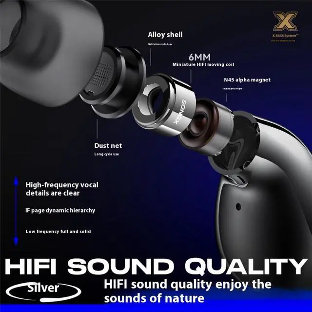 Alt view image 4 of 7 - DUCI Wireless Bluetooth Earphones, Comfortable to Wear, High Fidelity Sound Quality, Long Battery Life, Suitable for Apple Phones, Silver