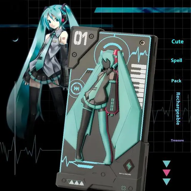 Alt view image 2 of 6 - DUCI Hatsune Miku 10000mAh Smart Two-Way Fast Charging Mobile Power, 5-in-1 Jigsaw Rechargeable Battery, Compatible with Android and iOS Devices, 22.5W Fast Charging Adapter, Gray Green