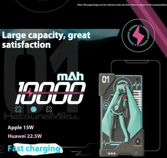 Alt view image 6 of 6 - DUCI Hatsune Miku 10000mAh Smart Two-Way Fast Charging Mobile Power, 5-in-1 Jigsaw Rechargeable Battery, Compatible with Android and iOS Devices, 22.5W Fast Charging Adapter, Gray Green