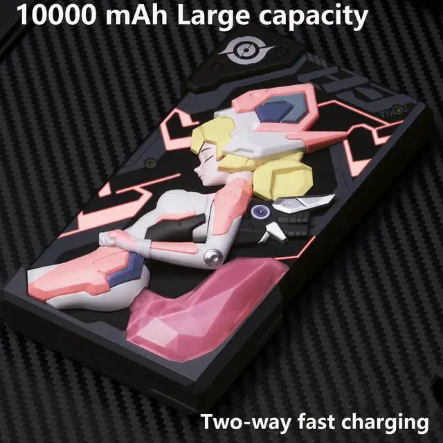 Alt view image 3 of 4 - DUCI DaJi 10000mAh Smart Two-Way Fast Charging Mobile Power, 5-in-1 Jigsaw Rechargeable Battery, Compatible with Android & iOS and Other Devices, 22.5W Portable Fast Charging Adapter, Black & Pink