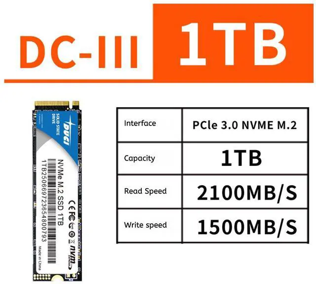 Alt view image 2 of 4 - DUCI 1T NVME M.2 universal internal SSD Solid State, Notebook and PC laptop, PCIE3.0 interface, Speeds Up to 2100MB/s,for Gaming, Work