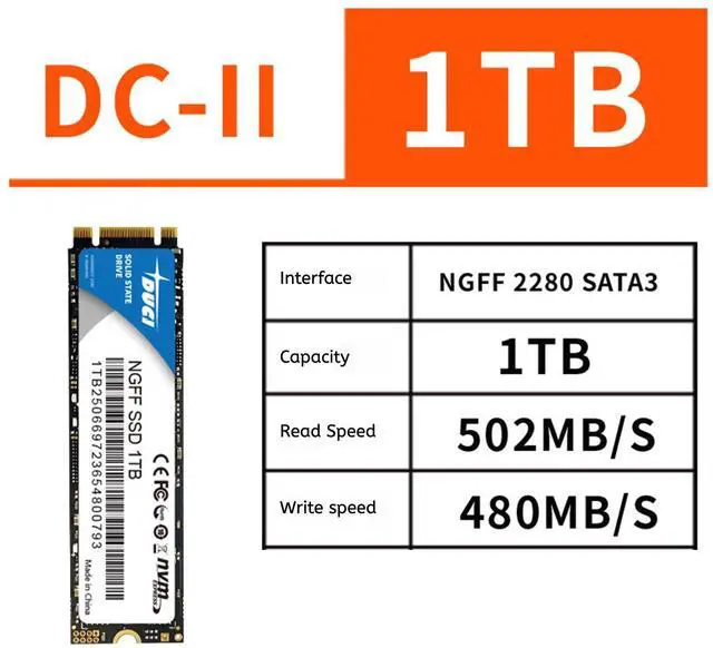 Alt view image 2 of 5 - DUCI universal internal SSD Solid State 1T NGFF M.2, Notebook and PC laptop, SATA3.0 interface, Speeds Up to 485MB/s,for Gaming, Work