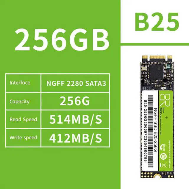 Alt view image 2 of 4 - DUCI 256GB NGFF M.2 universal internal SSD Solid State, Notebook and PC laptop, SATA3.0 interface, Speeds Up to 522MB/s,for Gaming, Work, Green