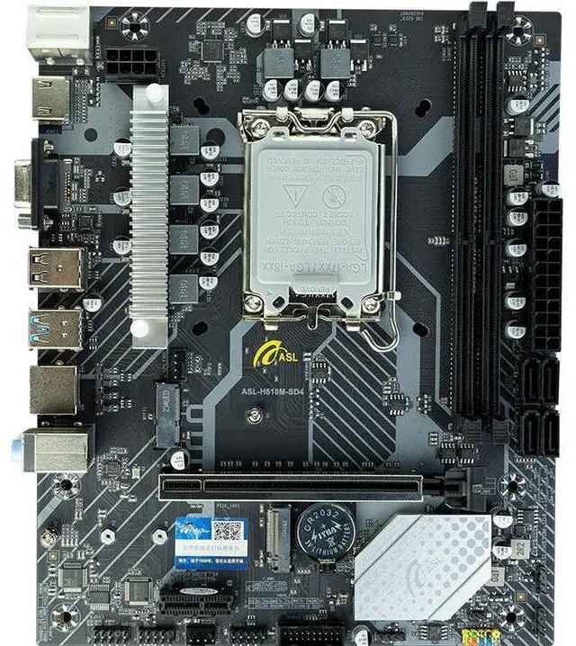 Main image of ASL H610M-SD4 M-ATX Motherboard - Supports 12/13/14th Gen LGA1700 (95W), 2×DDR4 64GB, HDMI+VGA, 4×SATA3 + M.2, Gigabit LAN + M.2 WiFi Slot