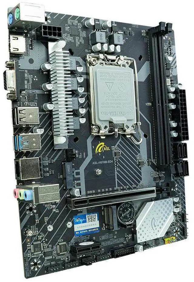 Alt view image 3 of 5 - ASL H610M-SD4 M-ATX Motherboard - Supports 12/13/14th Gen LGA1700 (95W), 2×DDR4 64GB, HDMI+VGA, 4×SATA3 + M.2, Gigabit LAN + M.2 WiFi Slot