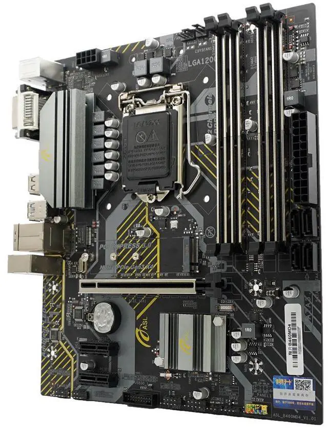 Alt view image 2 of 4 - ASL B460M-D4 M-ATX Motherboard - Supports 10th Gen LGA1200, 4x DDR4, HDMI+VGA+DVI, 4×SATA3 + M.2, 1x PCI-E x16, 2x PCI-E x1 slots