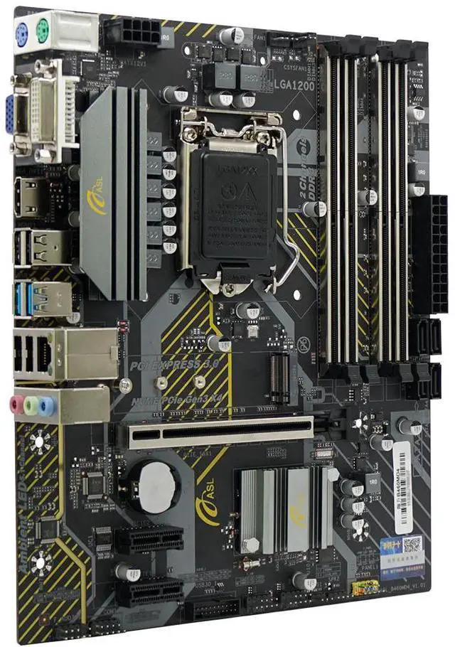 Alt view image 3 of 4 - ASL B460M-D4 M-ATX Motherboard - Supports 10th Gen LGA1200, 4x DDR4, HDMI+VGA+DVI, 4×SATA3 + M.2, 1x PCI-E x16, 2x PCI-E x1 slots