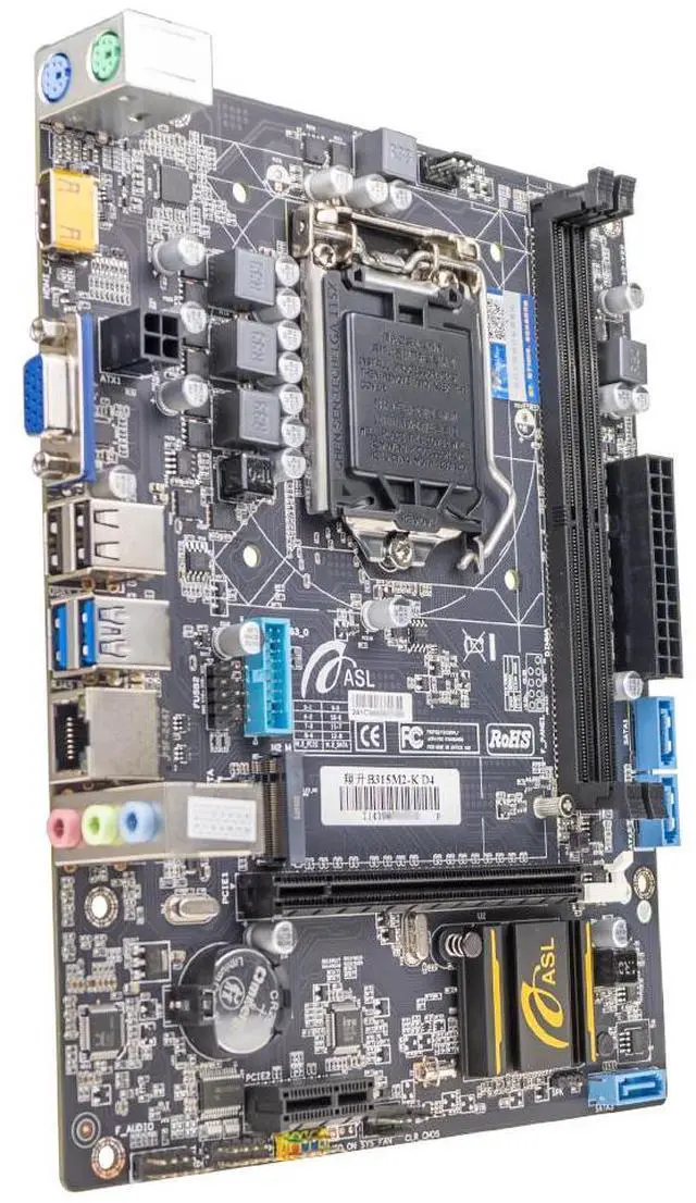 Alt view image 2 of 5 - ASL B315M2-K D4 M-ATX Motherboard, Supports 6/7/8/9th Gen LGA1151, 2xDDR4, HDMI+VGA, 3×SATA3 + M.2, 1x PCI-E x16, 2x PCI-E x1 slots