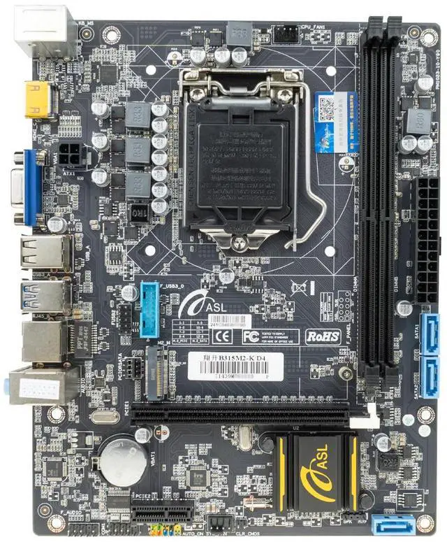 Main image of ASL B315M2-K D4 M-ATX Motherboard, Supports 6/7/8/9th Gen LGA1151, 2xDDR4, HDMI+VGA, 3×SATA3 + M.2, 1x PCI-E x16, 2x PCI-E x1 slots