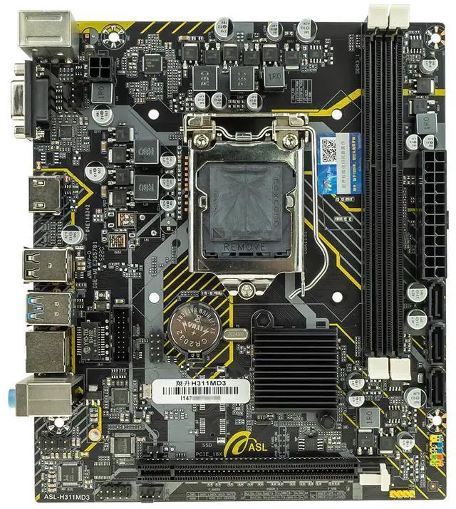 Main image of ASL H311M-D3 M-ATX Motherboard, Supports 6/7/8/9th Gen LGA1151, 2xDDR3, HDMI+VGA, 3×SATA3.0, 1x PCI-E x16, 1x PCI-E x1 slots