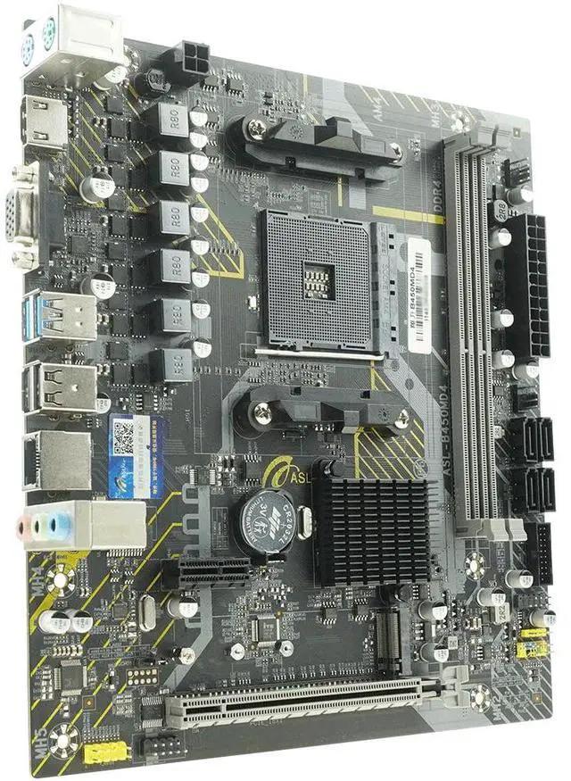Alt view image 4 of 5 - ASL B450M-D4 M-ATX Motherboard - Supports 3000-5000 (AM4), 2×DDR4 64GB, HDMI+VGA, 4×SATA3 + M.2, Gigabit LAN